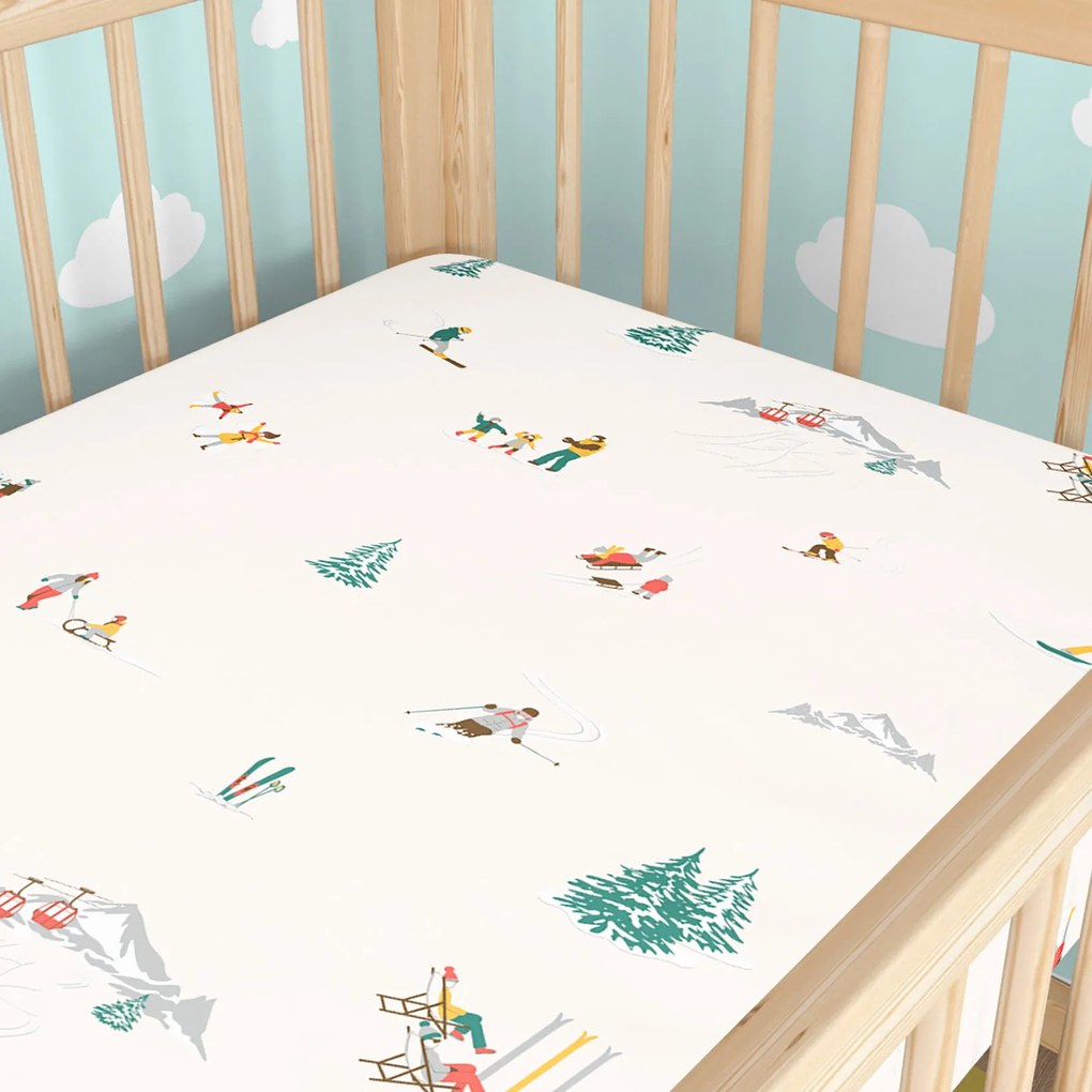 Goldea gyermek körgumis pamut lepedő kiságyba - téli örömök 60 x 120 cm