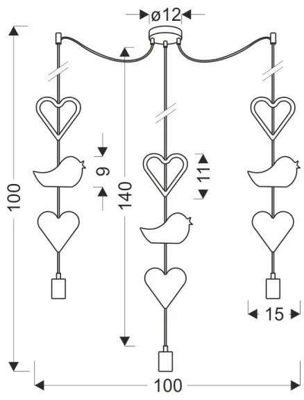 TRIO zsinóros gyerek csillár 3xE27/20W/230V rózsaszín/fehér
