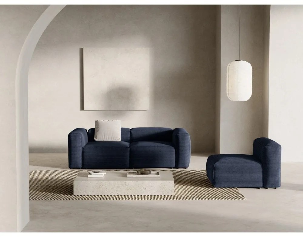 Sötétkék kordbársony kanapé 224 cm Bergamo – Cosmopolitan Design
