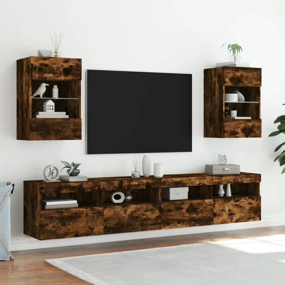 füstös tölgy színű fali TV-szekrény LED-ekkel 40x30x60,5 cm
