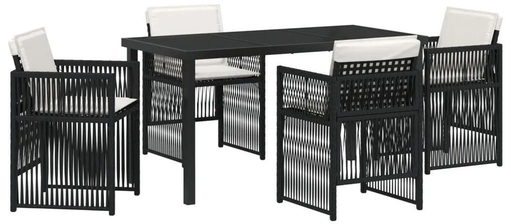 5 db-os Kerti Étkező Szett Párnákkal Fekete Polyrattan