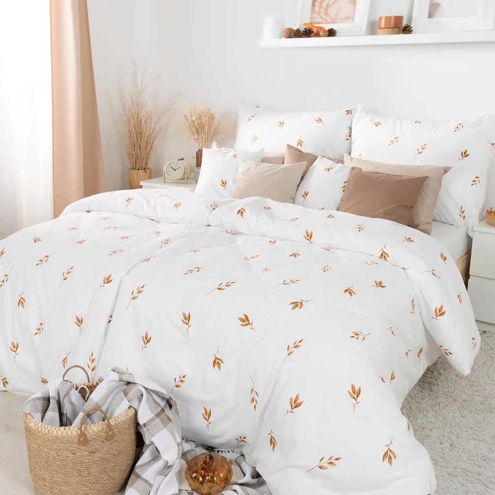 Goldea pamut ágyneműhuzat - barna őszi levelek 240 x 220 és 2db 70 x 90 cm
