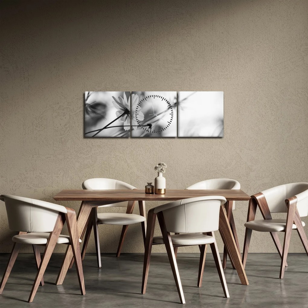 Kép - Fekete-fehér virágok (órával) (90x30 cm)