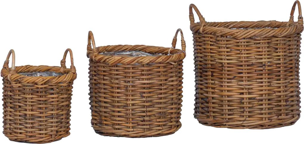 vidaXL Virágcserepes Kosár tárolóval 3 pcs Barna Kubu rattán