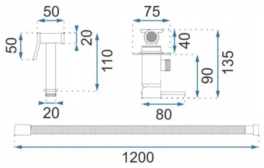 REA-B4106-Bidet. bidécsaptelep kézi zuhannyal falba süllyesztett beépítéshez LUNGO fényes króm