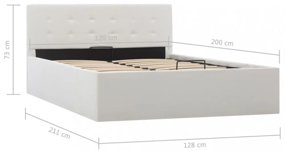 fehér műbőr ágykeret hidraulikus ágyneműtartóval 120 x 200 cm