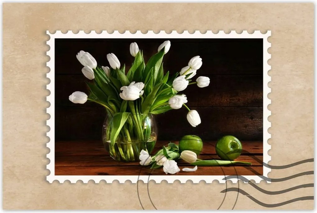 Poszterek 120x80 Fehér tulipánok Sötét háttér