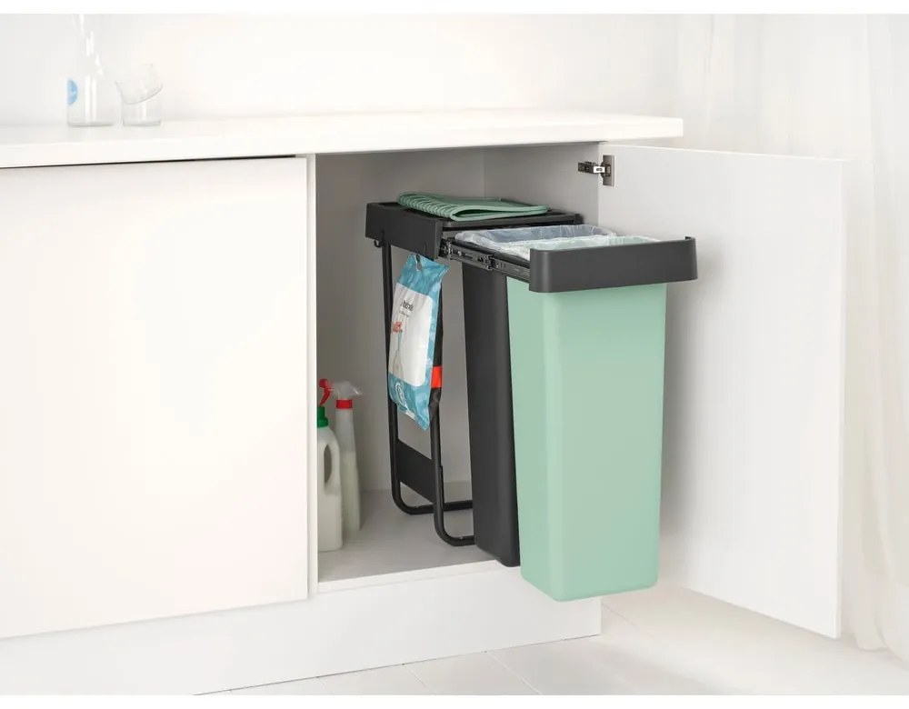 Mentazöld-sötétszürke műanyag szelektív beépíthető szemetes 60 l Sort&amp;Go – Brabantia