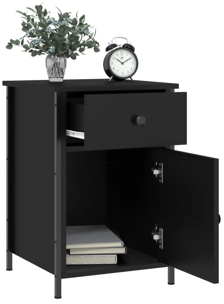 2 db fekete szerelt fa éjjeliszekrény 40 x 42 x 60 cm