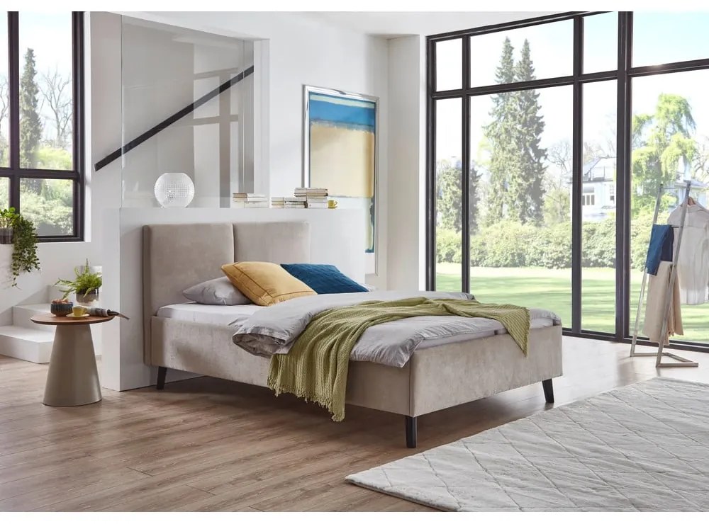 Bézs kárpitozott franciaágy ágyráccsal 140x200 cm Piano – Meise Möbel