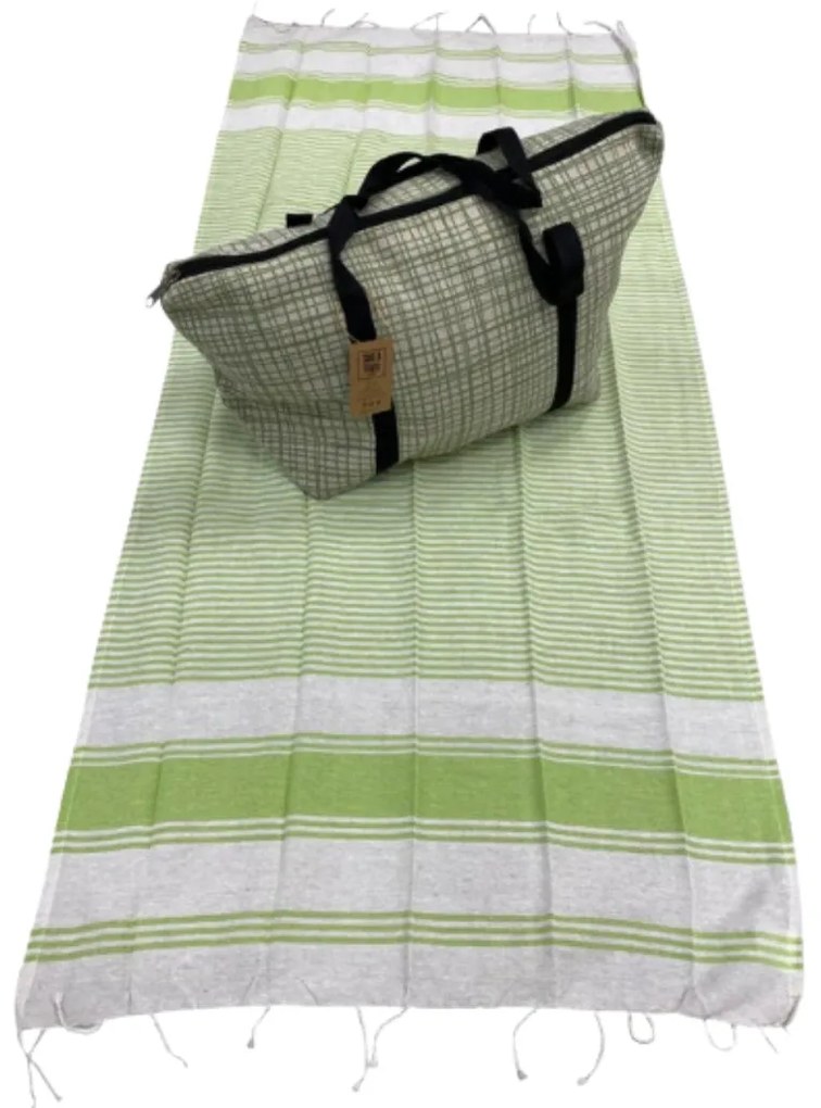 Stílusos strandtáska + törölköző készlet HAMAM 75 x 150 cm, zöld