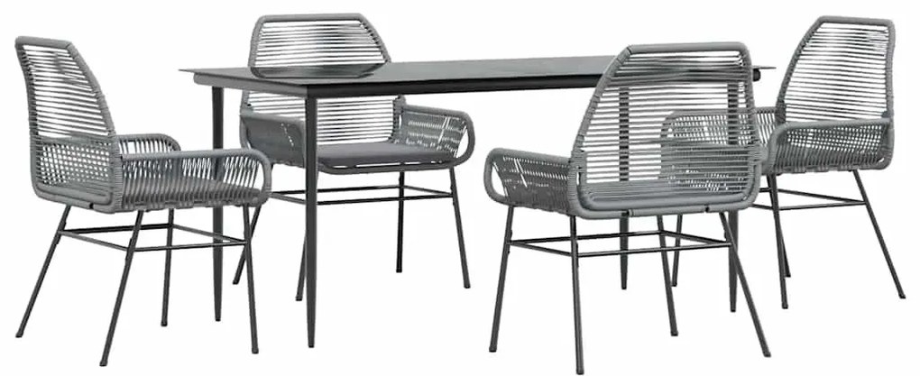 5 részes szürke polyrattan üveg kerti étkezőgarnitúra párnával