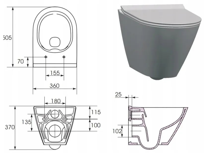 Cersanit City Oval CleaOn, függő WC csésze ülőke nélkül, fehér, K35-025