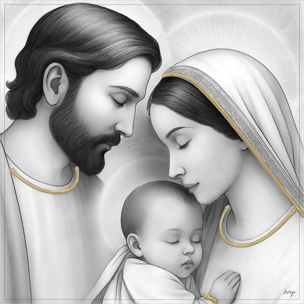 Fára festett Szent Család kép 18x18 cm Cikkszám: ES05181803D