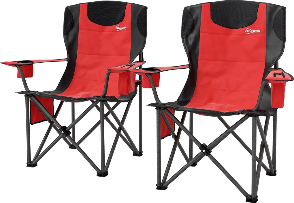 Outsunny 2 db összecsukható kemping szék hűtőtáskával, pohártartóval, fejtámasszal és 2 zsebbel, Oxford szövetből és fémből készült kertiszék, terhelh