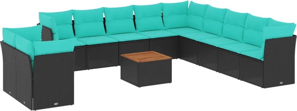 vidaXL 12 részes fekete polyrattan kerti ülőgarnitúra párnákkal