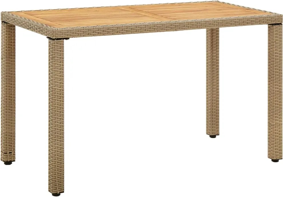 vidaXL bézs polyrattan és tömör akácfa kerti asztal 123 x 60 x 74 cm