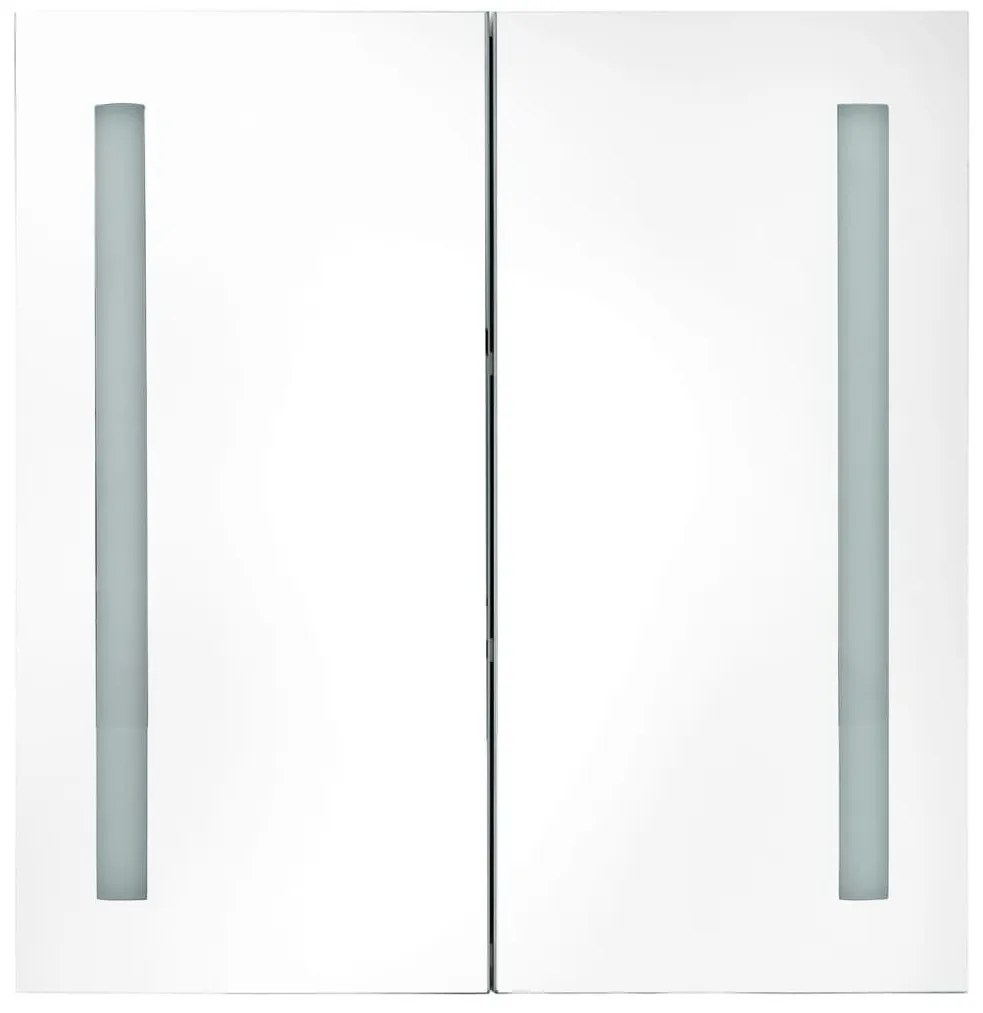 fehér, tölgyszínű LED-es tükrös fürdőszobaszekrény 62x14x60 cm