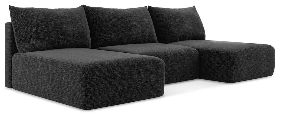 Fekete kinyitható-tárolóhelyes sarokkanapé Kalena – Makamii