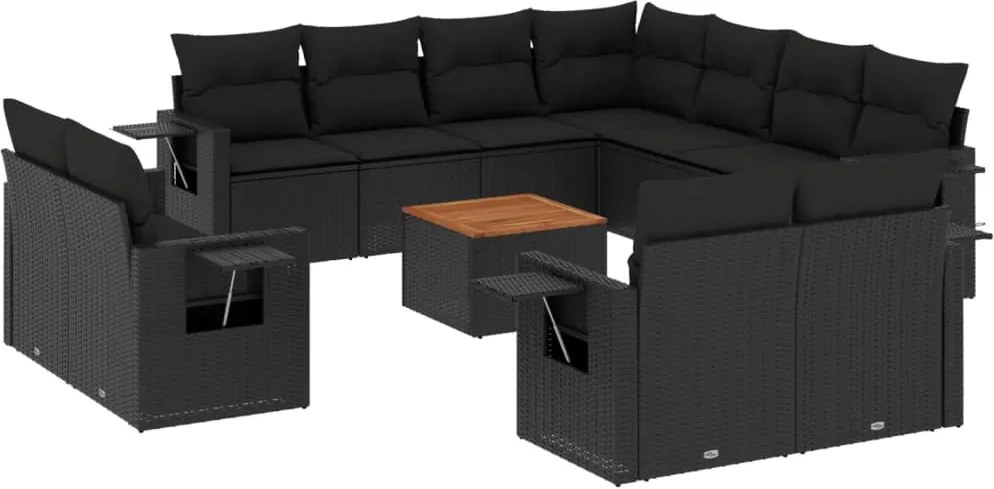 vidaXL 12 részes fekete polyrattan kerti ülőgarnitúra párnákkal