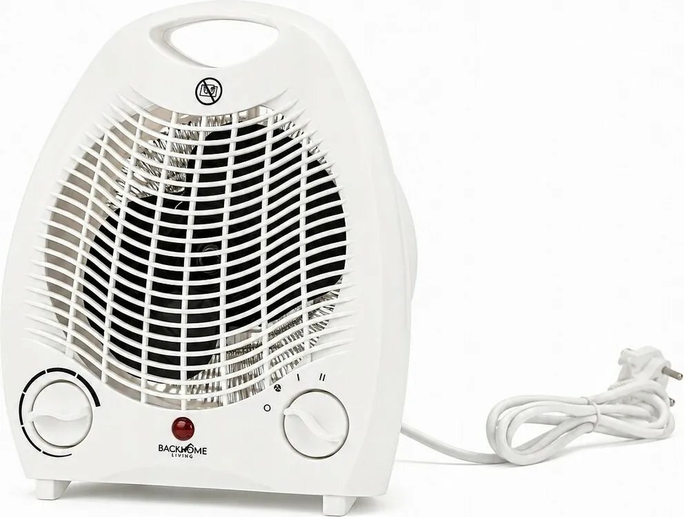 Elektromos fűtőtest ventilátorral és biztonsági kapcsolóval, fehér