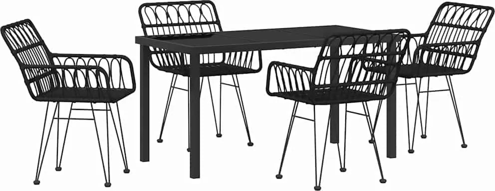 vidaXL Kert étkező szett 5 pcs Fekete Porszórt acél