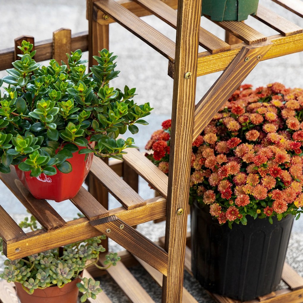 Outsunny Fai Virágtartó Polc - 5 Szintes Fa Távlat 60 x 30 x 130 cm Szénásított Fenyőfából Teraszra és Kertbe | Aosom