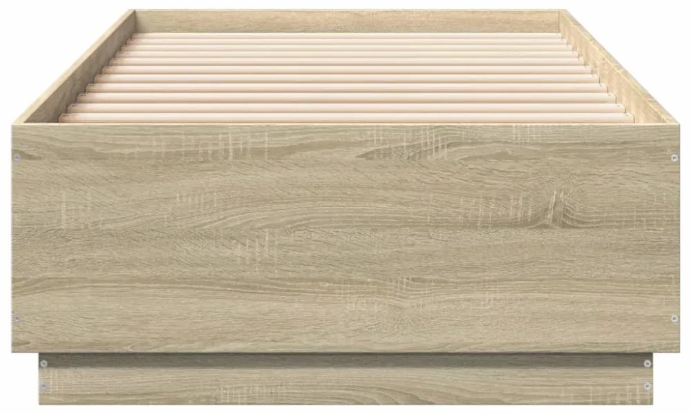 sonoma tölgyszínű szerelt fa ágykeret LED-del 100 x 200 cm