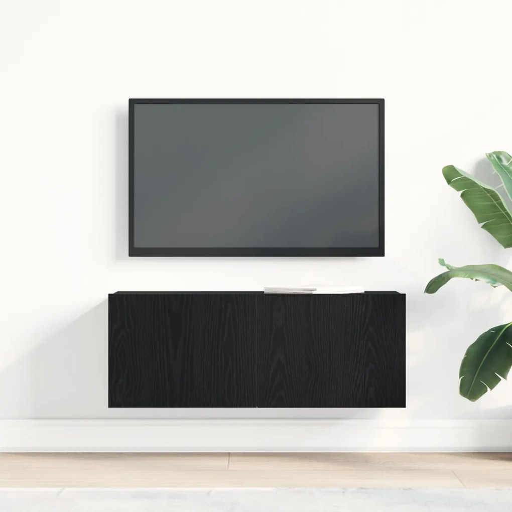 Fekete Tölgy TV Állvány 80x30x30 cm Műanyag Fából készült