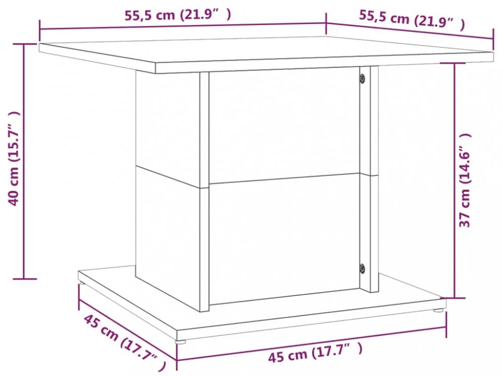 fekete szerelt fa dohányzóasztal 55,5x55,5x40 cm