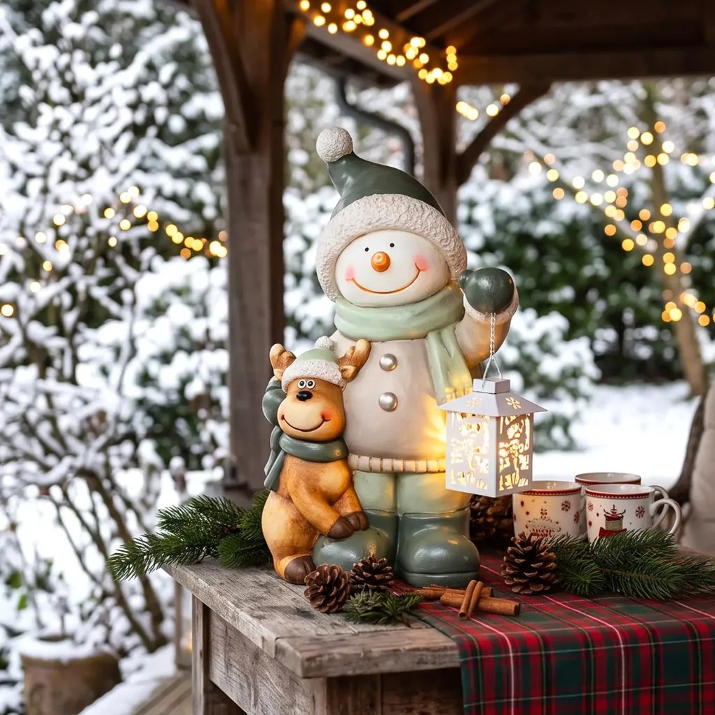 HOMCOM Hóember figura 43 cm MGO-ból LED lámpával és időzítővel, bejárathoz és ajtóhoz