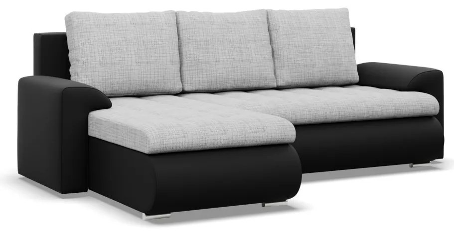 Tokio sarokkanapé, 2 ágyneműtartóval, fonott + műbőr, baloldali, szürke - fekete