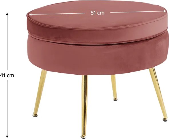Luxus zsámoly/puff, rózsaszín Velvet szövet/króm arany, Art-deco, NOBLIN TYP 1