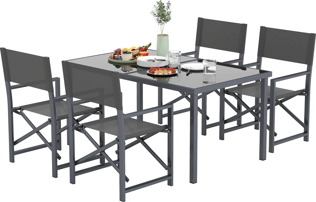 Outsunny 5 részes étkező garnitúra 4 személy részére acél étkezőasztallal és 4 összecsukható székkel - Kert, erkély bútor szett | Aosom