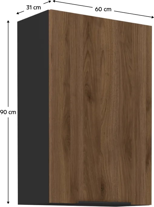 Felső szekrény, okapi dió/fekete, MENZO 60 G-90 1F