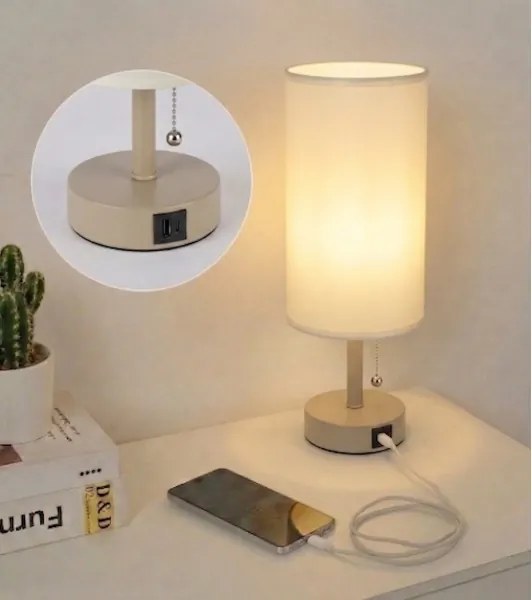 Brilagi - Asztali lámpa USB-porttal TABLON 1xE27/25W/230V bézs/krémszínű