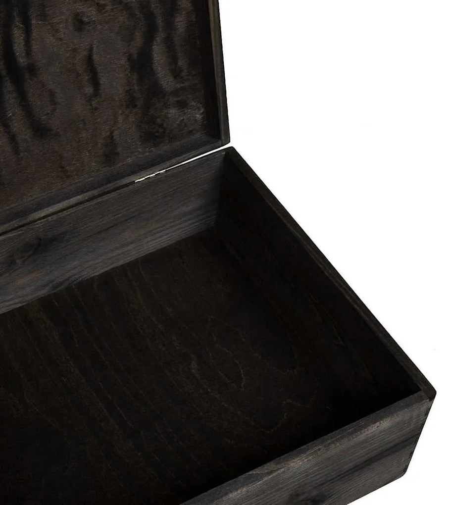 Fa doboz tetővel Fekete 40x30x13 cm tömör fa fenyő