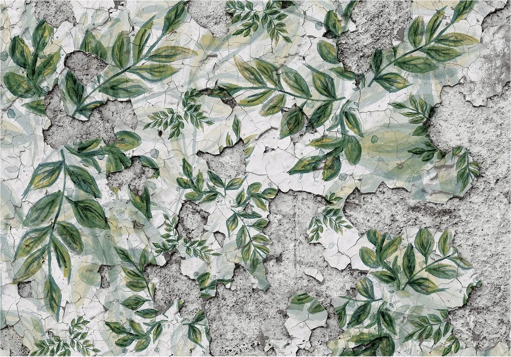 Tapéta Levelek Zöld Vintage Textúra 416x254 természet rusztikus dekoráció +ragasztó