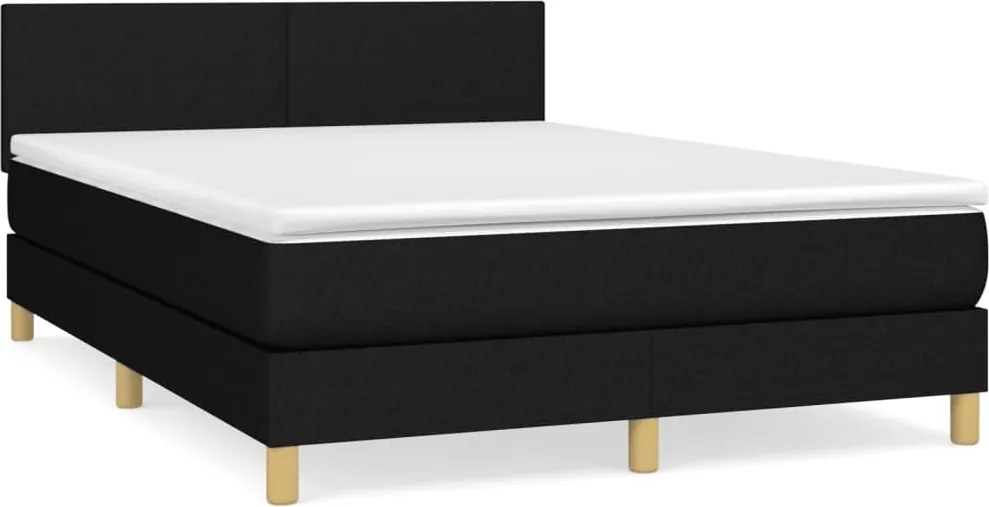 vidaXL fekete szövet rugós ágy matraccal 140 x 190 cm