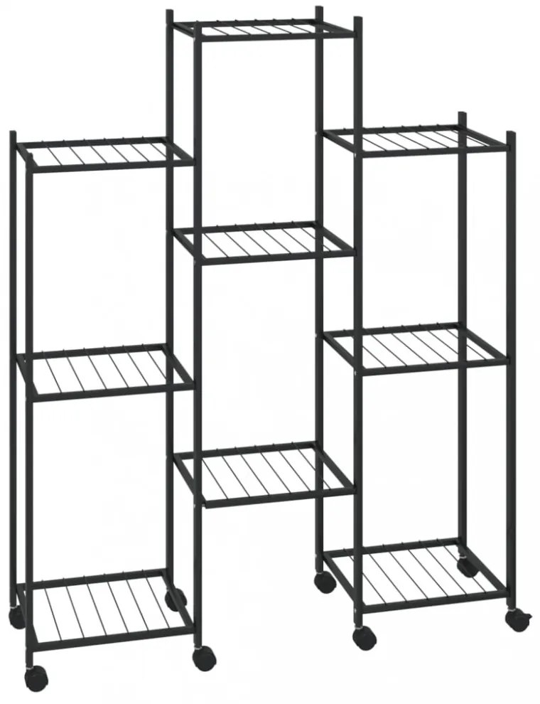 fekete vas virágtartó állvány kerekekkel 83 x 25 x 103,5 cm