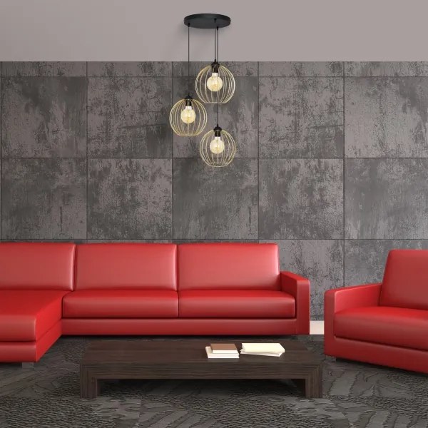 Csillár zsinóron MERCURE 3xE27/15W/230V arany/fekete