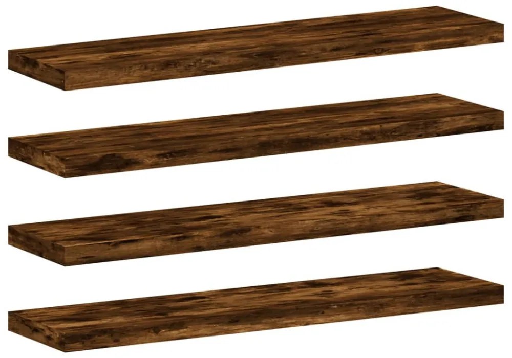 4 db füstös tölgy színű szerelt fa fali polc 40 x 10 x 1,5 cm