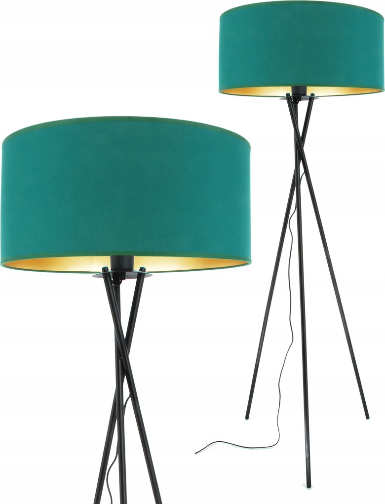 Modern állólámpa lámpabúra üveg zöld arany fólia, háromlábú