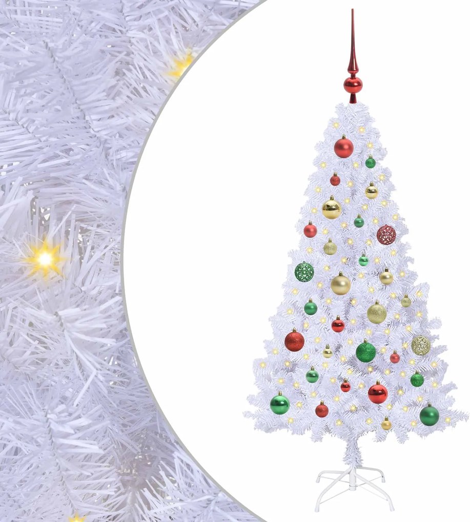 vidaXL Mű karácsonyfa 150 LED-del állvánnyal Fehér 120 cm PVC és Acél