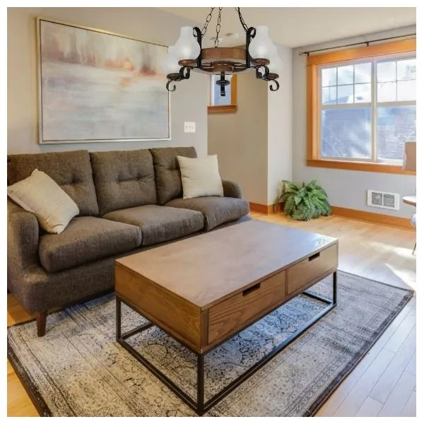 Brilagi - Csillár láncon ROATA 5xE14/40W/230V bükkfa/dió