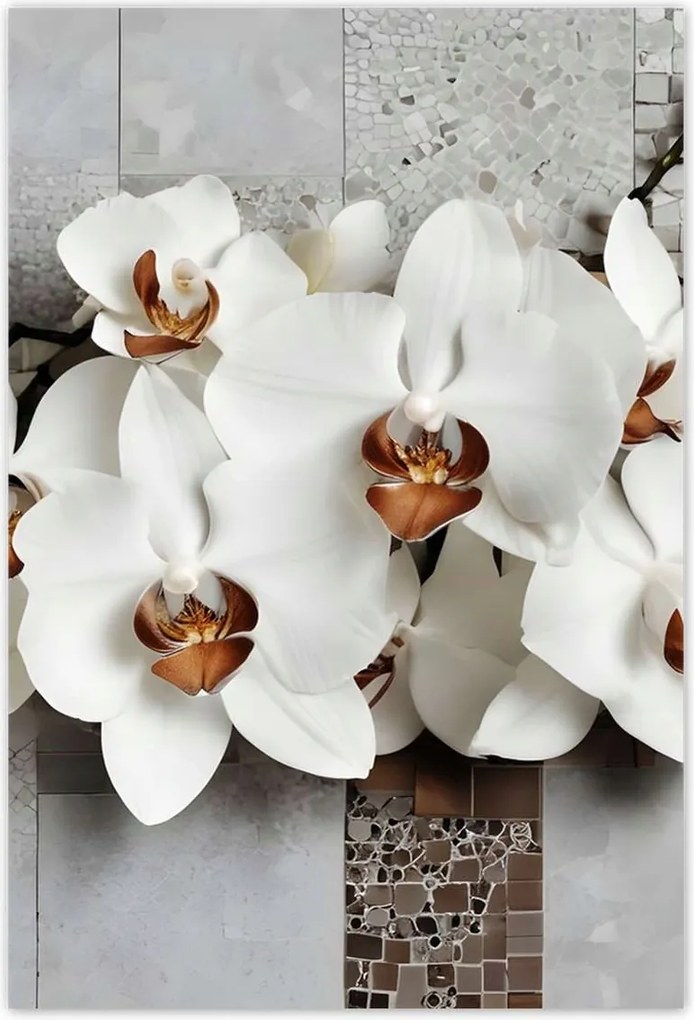 Poszterek 135x200 Fehér orchideák és mozaik