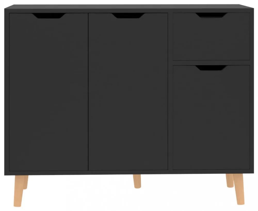 magasfényű fekete szerelt fa tálalószekrény 90 x 30 x 72 cm