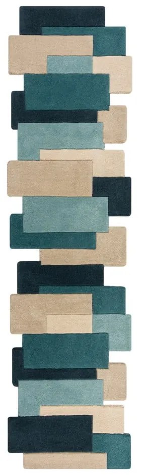 Kék-bézs gyapjú futószőnyeg 60x230 cm Abstract Collage – Flair Rugs