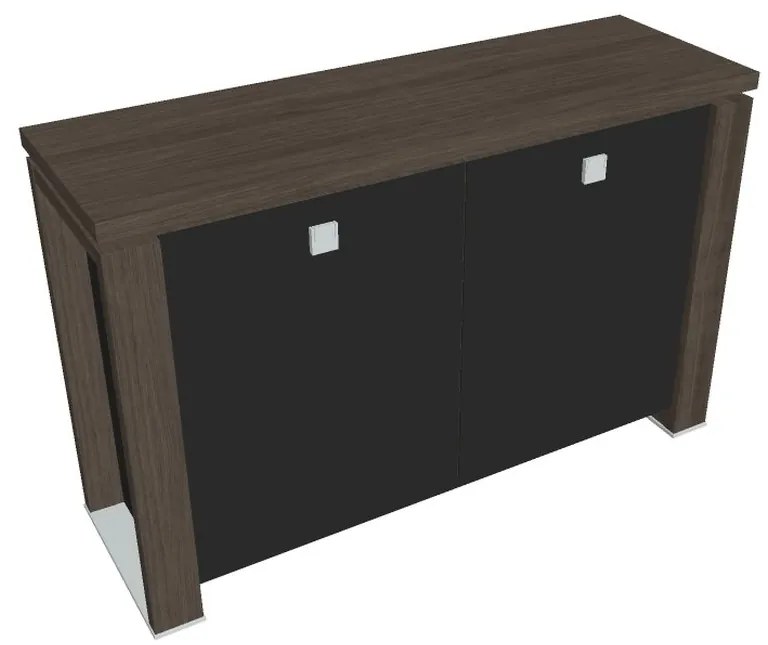 Verno+ S alacsony szekrény 140 x 46 x 90 cm, üvegajtó, antracit tölgy / fekete