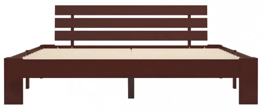 sötétbarna tömör fenyőfa ágykeret fejtámlával 140 x 200 cm